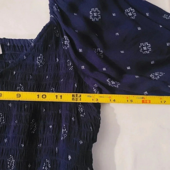 Women’s True Craft Off the Shoulder Midi Dress Blue Geometry Size M Boho Y2K - Picture 7 of 15